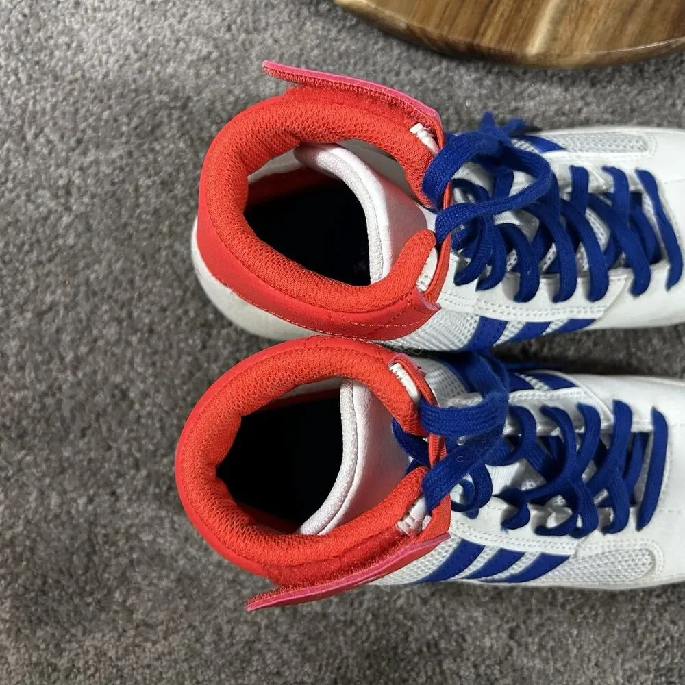 Adidas G25909 HVC 2 Boys Youth Size 5 White Royal Blue Red Wrestling Shoes Used